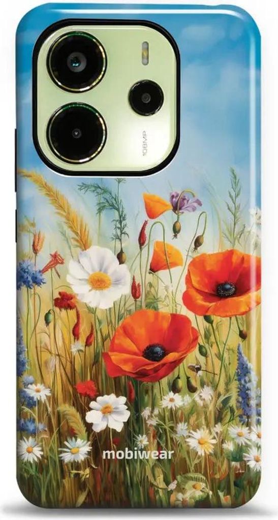 Handyhülle für Xiaomi Redmi Note 14 4G, Mobiwear Elite Pro, Wiesenblumen