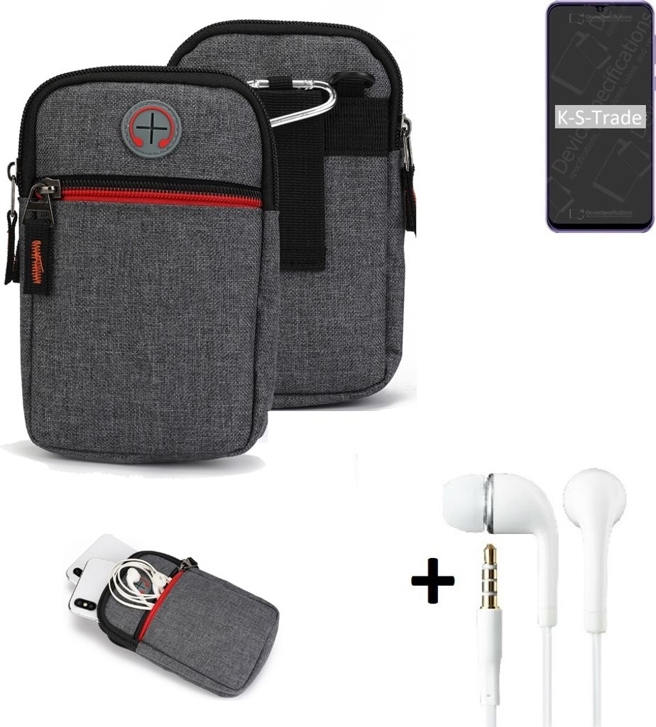 K-S-Trade Gürteltaasche + Kopfhörer kompatibel mit Ulefone Note 6 Handy Tasche Holster Schutz Hülle Handy Hülle grau Zusatzfächer 1x
