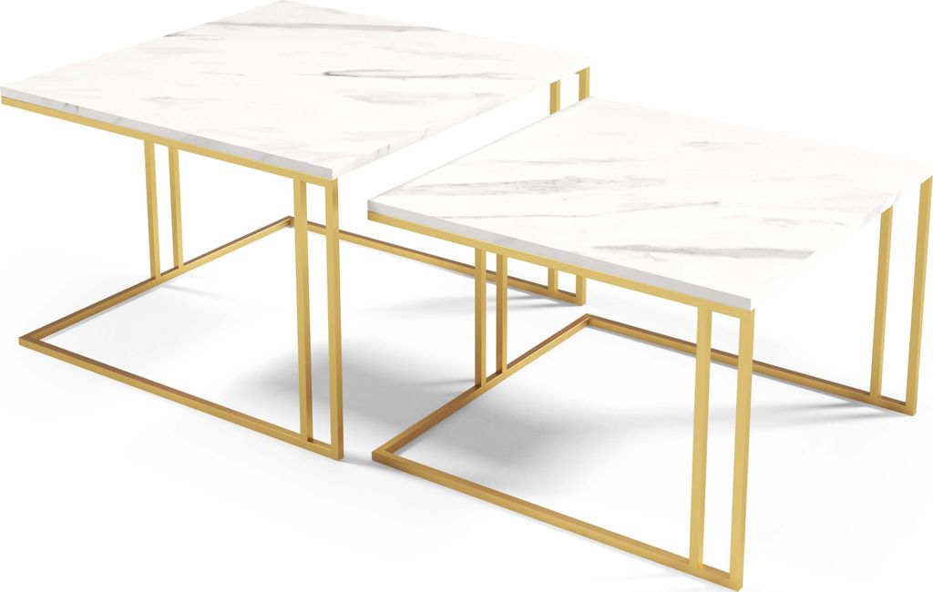 FURNLUX Couchtisch Astro Weiss Und Grau 76cm / Hauptfarbe: Weiß / Abmessungen: 76 x 50 x 76 cm