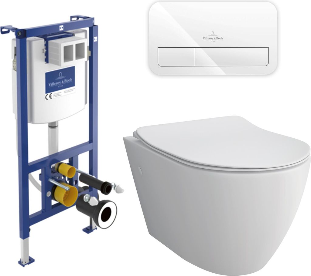 Alpenberger Hänge WC Set | Spülrandlos | ViConnect Spülkasten | Villeroy & Boch | WC mit Absenkautomatik | Nano-Beschichtung (9024, mit Betätig...