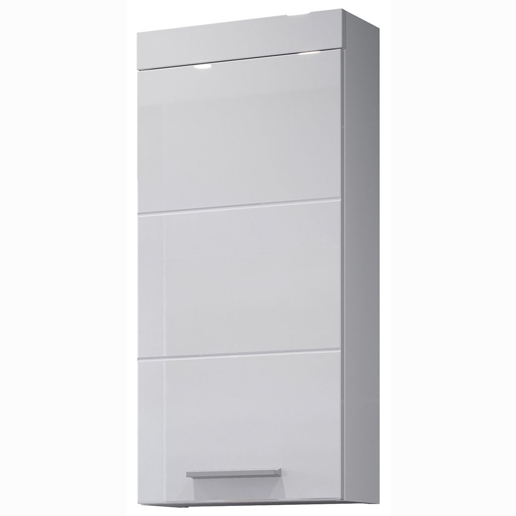 A white wall cabinet with a glossy finish.