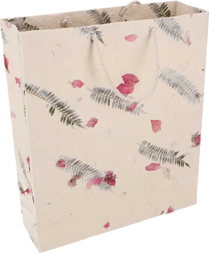 Geschenktüte Lokta Papier mit Echten Blüten - Groß, 30*25*8 cm, Briefpapier & Mehr