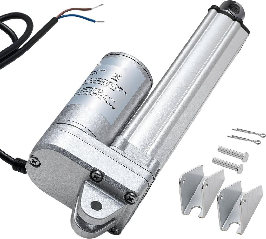 Linearantrieb - 12 V Elektrozylinder - Hub 101,6 mm - Schubkraft 3000 N - Geschwindigkeit 5 mm/s - Schutzart IP65 - Mit Montagehalterungen