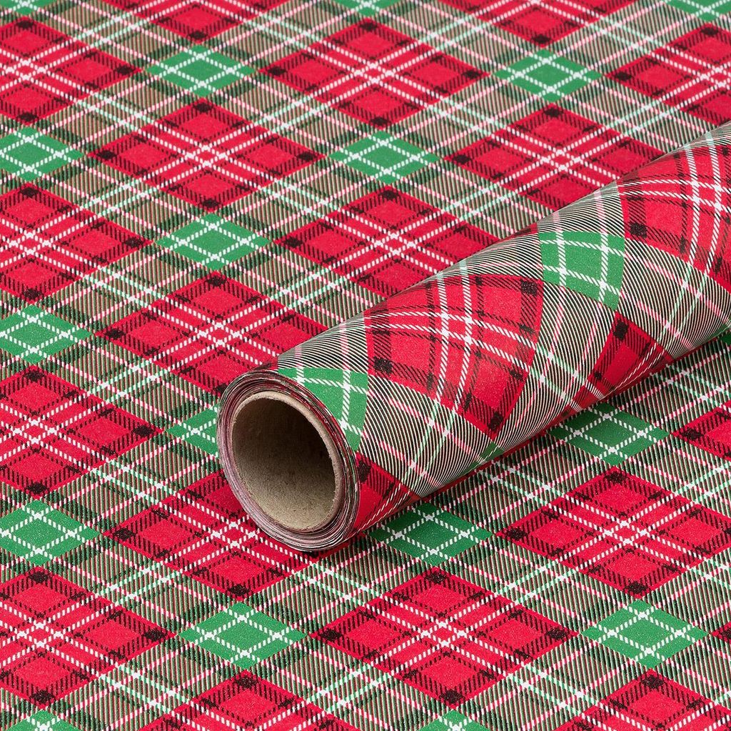 Papier cadeau tartan, rouge, vert, 0,70 x 10 m - Image du produit 