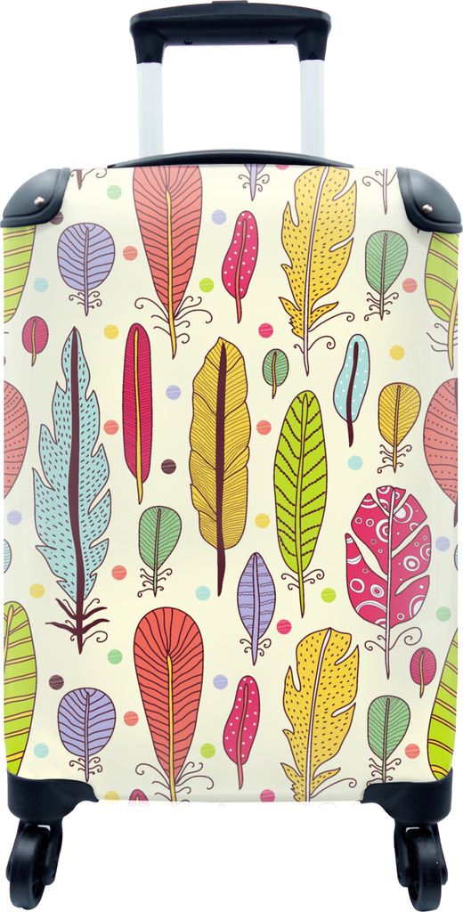 MuchoWow MuchoWow Koffer Handgepäck Trolley Rollkoffer Kleine Reisekoffer mit 4 Rollen - Muster - Federn - Farben - Jungen - Kinder - Kind - C...