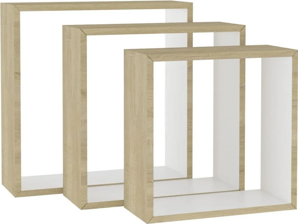 Ripiani a cubo 3 pezzi. Bianco e rovere Sonoma