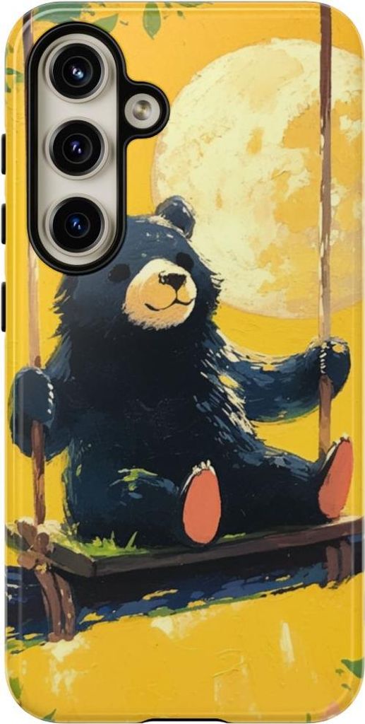 Schwarzer Bär auf Baumschaukel im Mondschein – Hülle Kompatibel mit Samsung Galaxy S24