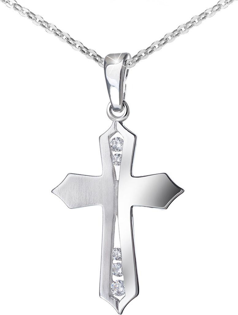 MATERIA Kleine Kreuzkette Silber 925 mit Zirkonia mattiert rhodiniert für Damen Kinder inkl. Geschenk-Box #KA-115