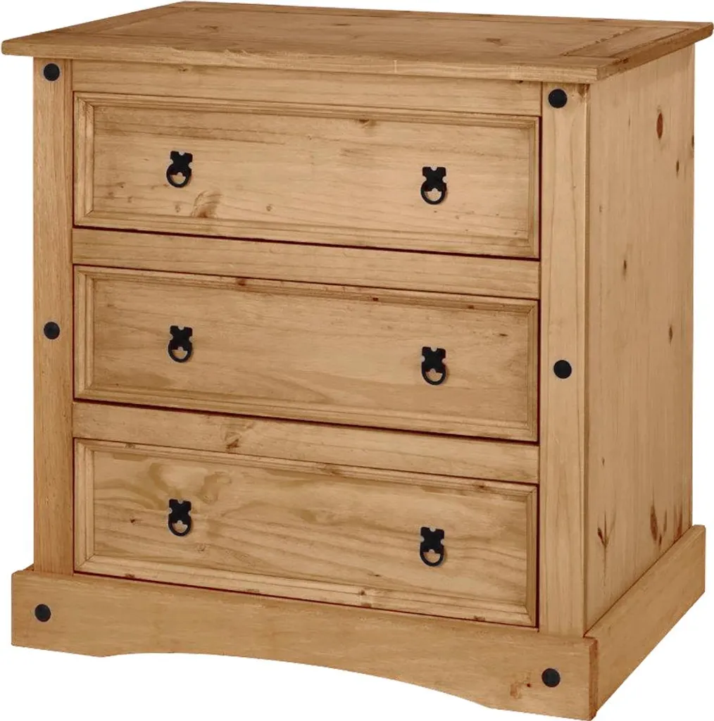Commode Corona 3 tiroirs en pin massif finition cire rustique