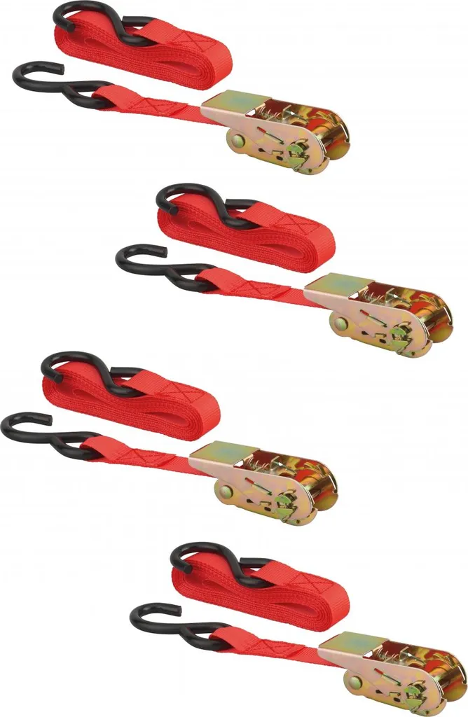 Sangle de serrage à cliquet 4.5m avec crochet S en acier lot de 4 rouge