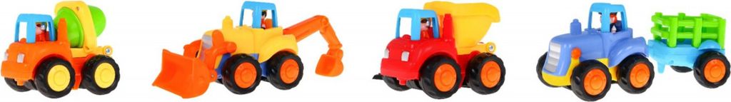 Jokomisiada Set mit 4 Fahrzeugen für Kinder ab 18 m, Traktor, Betonmischer, Bagger, Muldenkipper + bewegliche Teile + manueller Antrieb