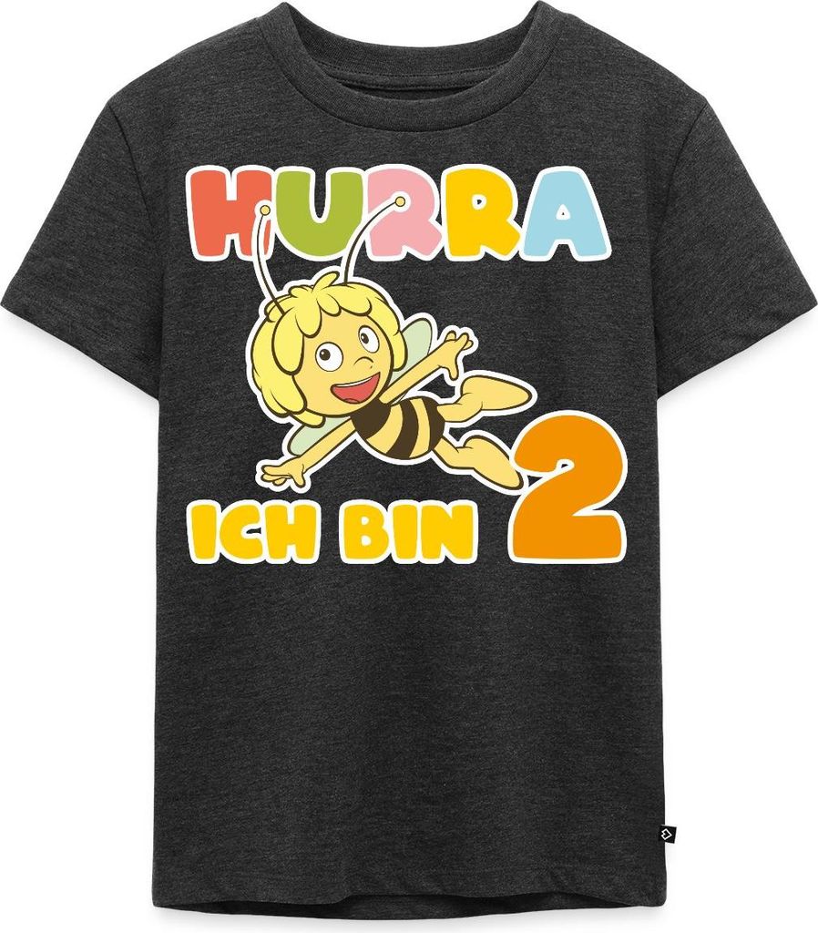 Spreadshirt Biene Maja Hurra Ich Bin 2 Zweiter Geburtstag Kinder Premium T-Shirt, 134/140 (8 Jahre), Anthrazit meliert
