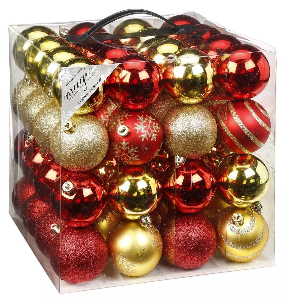 64x Kunststoff Christbaumkugeln Ø 6cm Kugel Box Glanz Produktbild 