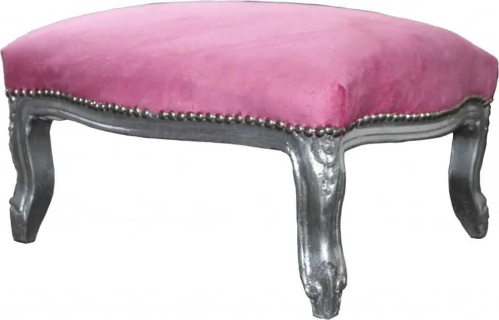 Tabouret XXL Casa Padrino Baroque Mod3 Rose Argent Style Antique Luxe