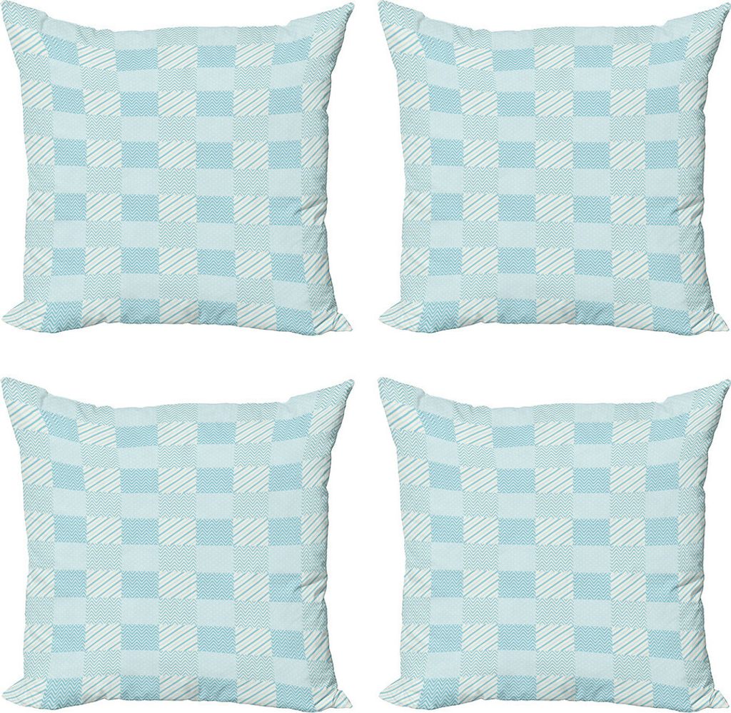 ABAKUHAUS Elfenbein und Weiß Kissenbezug Set (4 Stück), Tupfen Linien, Moderner Doppelseitiger Digitaldruck, 60 cm x 60 cm, Hellblau und Weiß