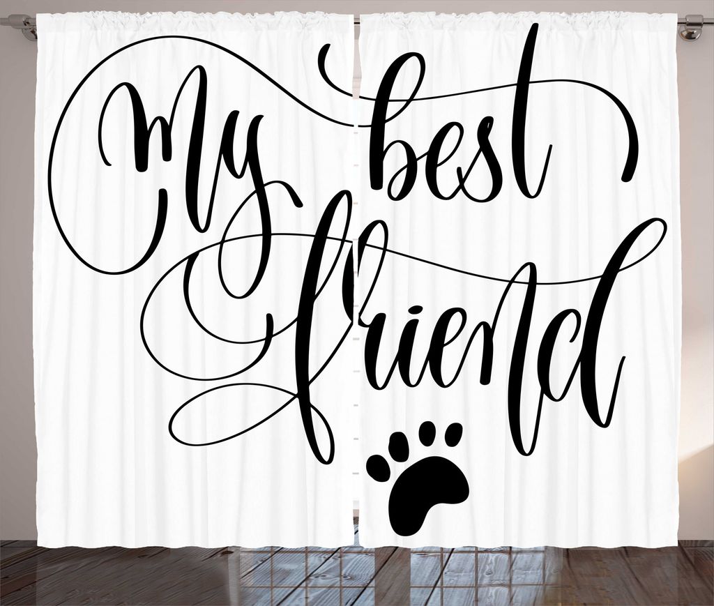 ABAKUHAUS Bester Freund Rustikaler Gardine, Positive Paws Wörter, Schlafzimmer Kräuselband Vorhang mit Schlaufen und Haken, 280 x 175 cm, Charcoa...