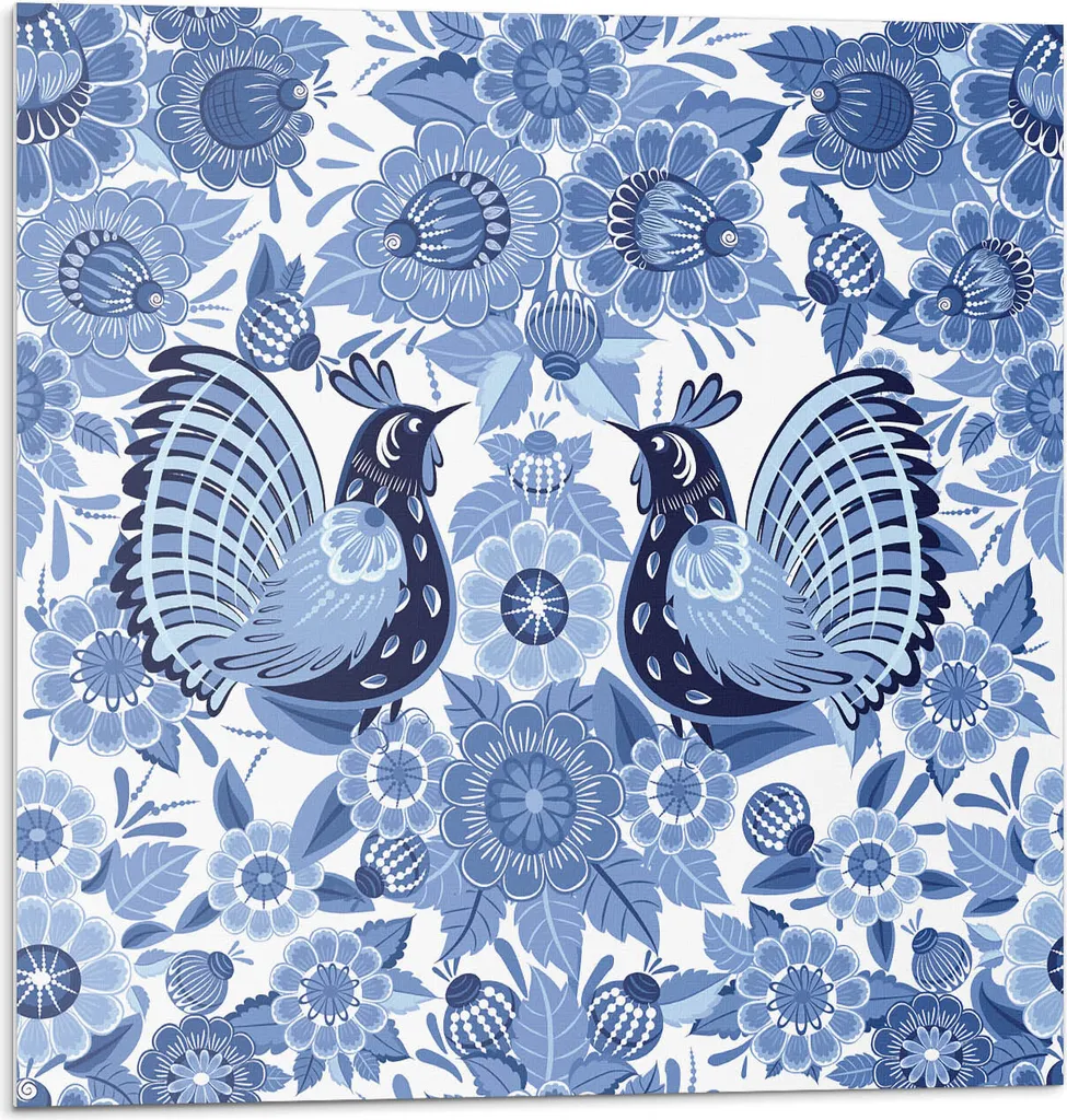 Motivo senza cuciture con uccelli e fiori - Piastrelle autoadesive - Rivestimento - Pannello da parete - Piastrelle in PVC - Piastrelle in vinile - Piastrelle in PCV - Autoadesivo - Decorazione murale - 20 pezzi 20 x 20 cm - 1