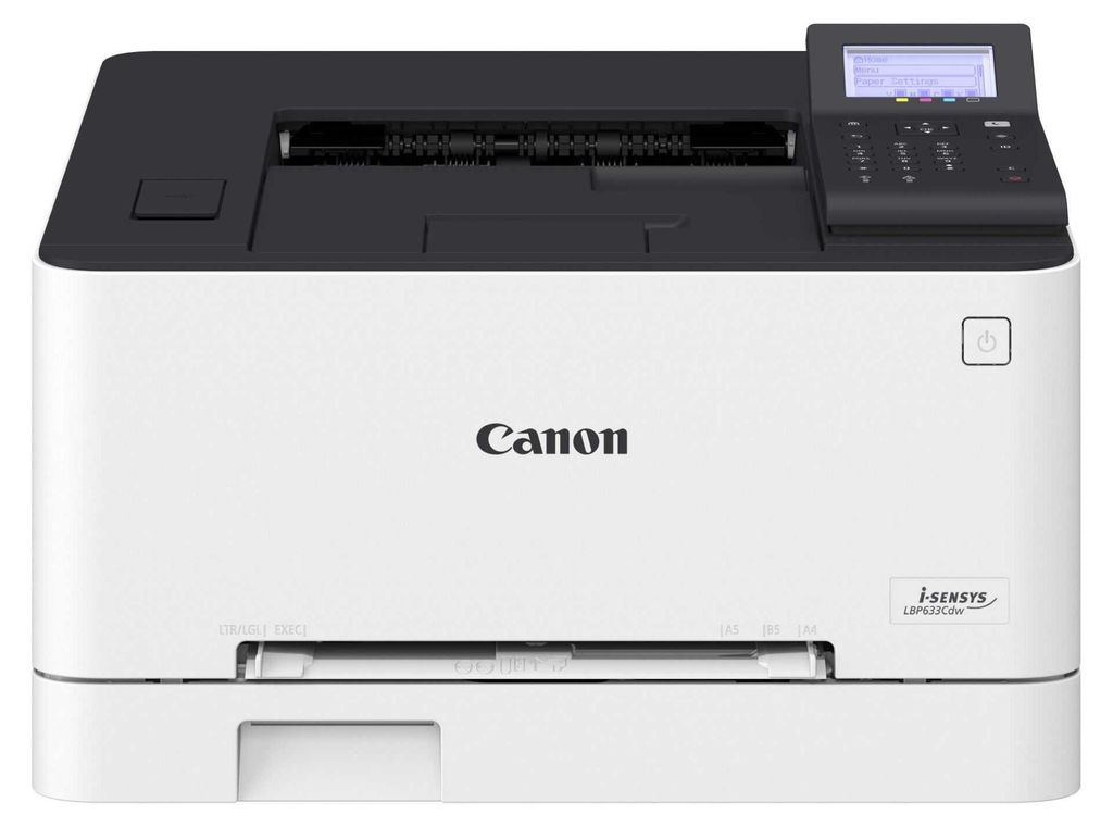 A front view of a Canon i-SENSYS LBP 633 Cdw printer on a white background.