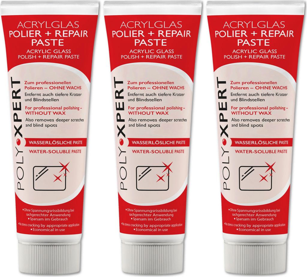 PolyXpert Polier + Repair Paste 75ml Tube für Acrylglas und Kunststoffe von Burnus Care 3 Stück