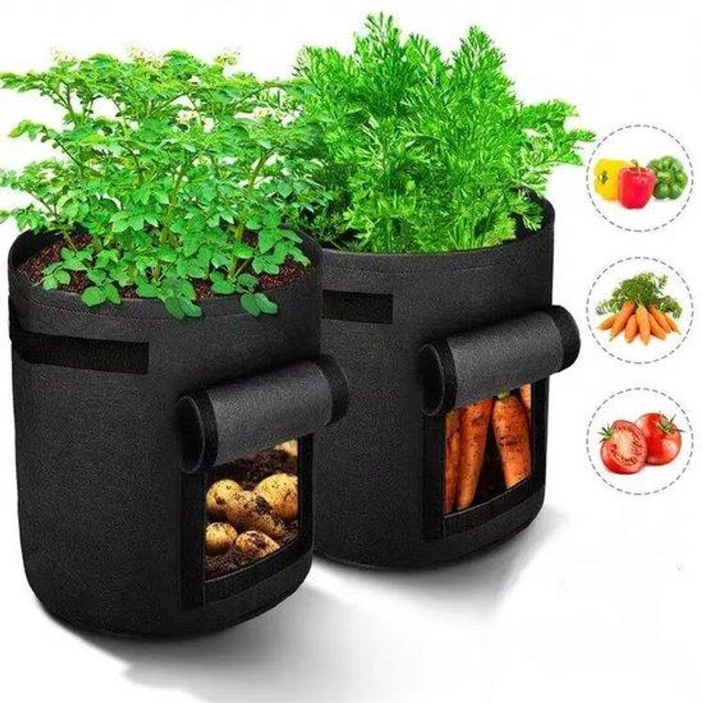 Aardappelplantzakkenset 40 Liter - mit Sichtfenster und Etikettöffnung - wasserdurchlässig - für Innen- und Außenbereich