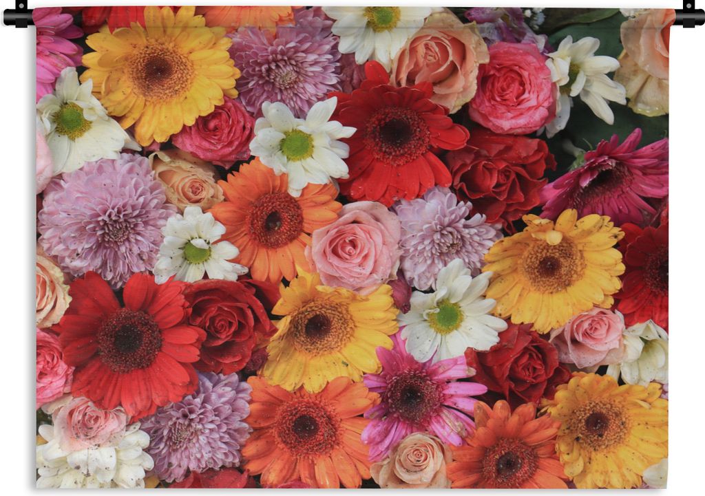 MuchoWow Wandteppich Wandbehang Blumen - Farben - Gerbera - Rosen 90x67.5 cm Tapisserie Dekoration Wandtuch - Fototeppich - Wand-Skulpturen