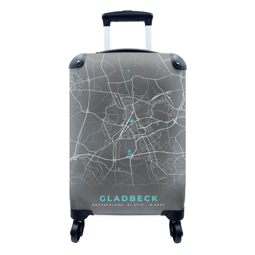 MuchoWow Koffer Handgepäck Trolley Rollkoffer Kleine Reisekoffer mit 4 Rollen - Blau - Deutschland - Karte - Stadtplan - Gladbeck - Cabin Size <...