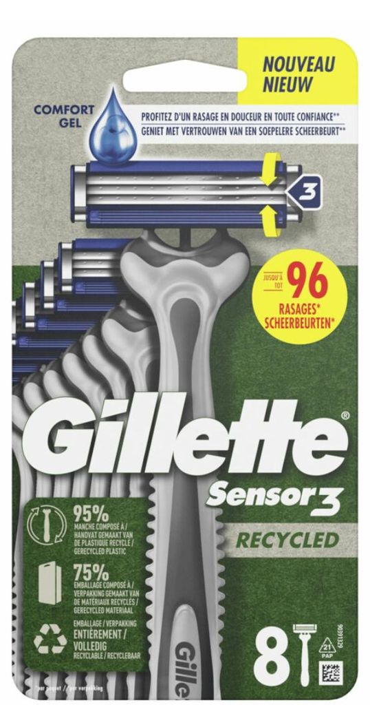 Gillette Sensor3 - wegwerpscheermesjes - recycled 8st Produktbild 