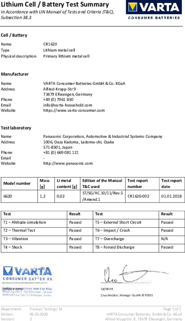 VARTA Knopfzellenbatterie Electronics CR1620 Lithium Produktbild 38