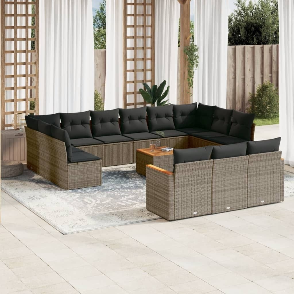 Maison Exclusive - 14-tlg. Garten-Sofagarnitur mit Kissen Grau Poly Rattan