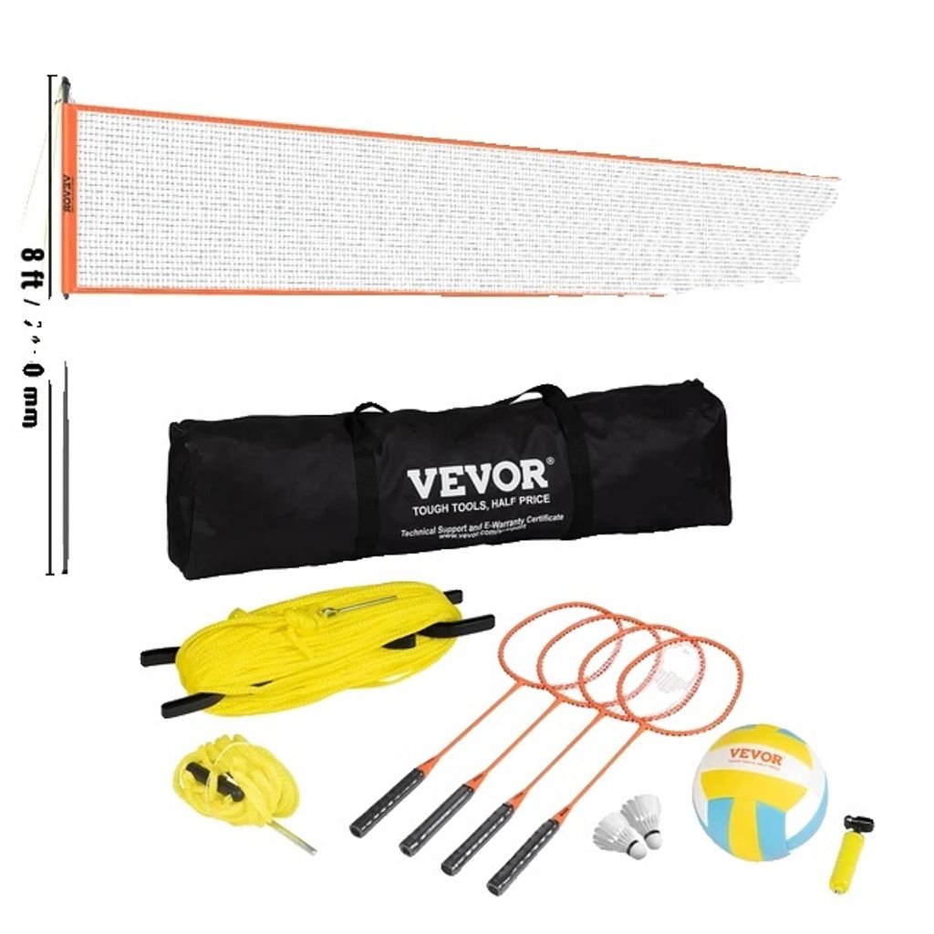 Outdoor Volleyball- & Badminton-Set, verstellbare Stahlstangen, professionelles Kombi-Set, 32 x 3ft