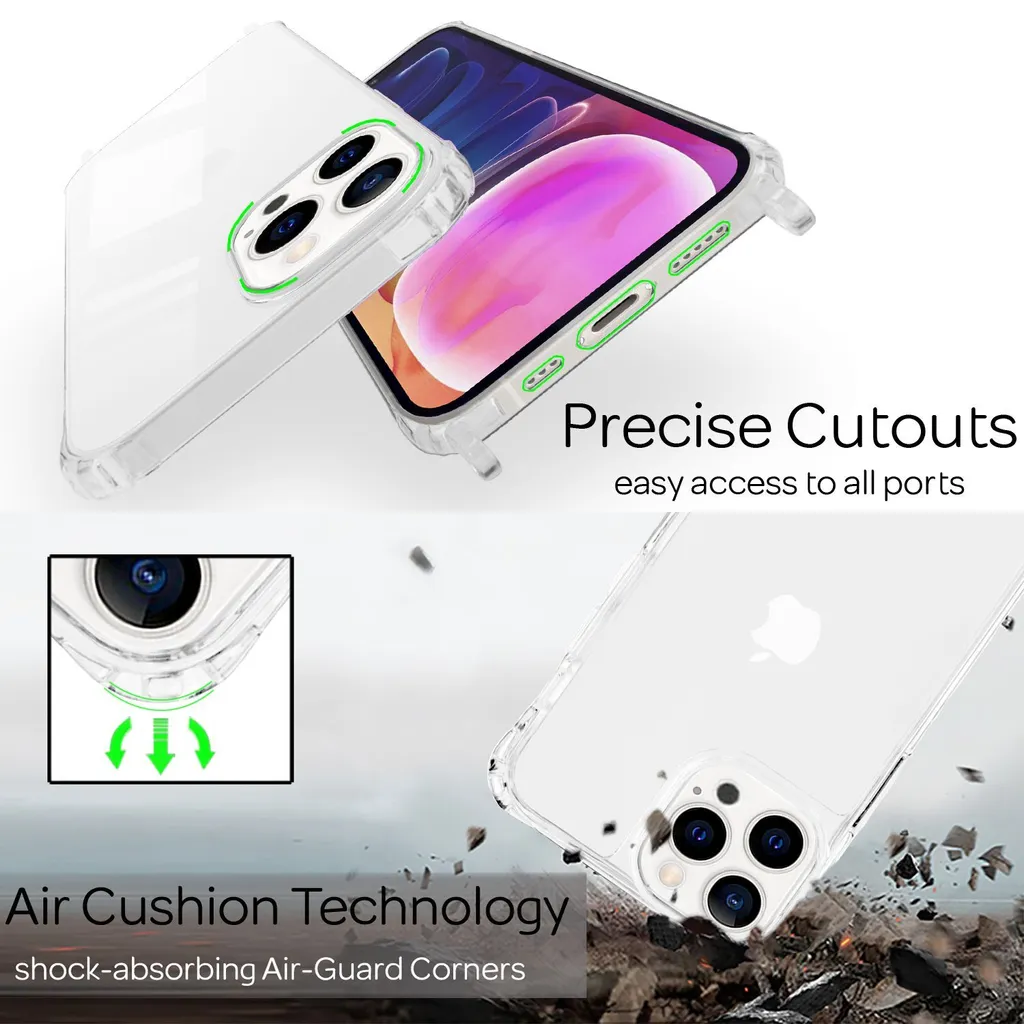 NALIA Clear Hybrid Case con catena per iPhone 13 Pro Max, trasparente antigiallo robusta custodia rigida con angoli rinforzati e telaio in silicone, custodia protettiva antiurto e cavo del telefono cellulare rosa - 2