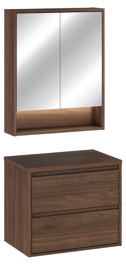 Waschtischunterschrank-Set 60 cm und Spiegelschrank Edmé dunkles Holz