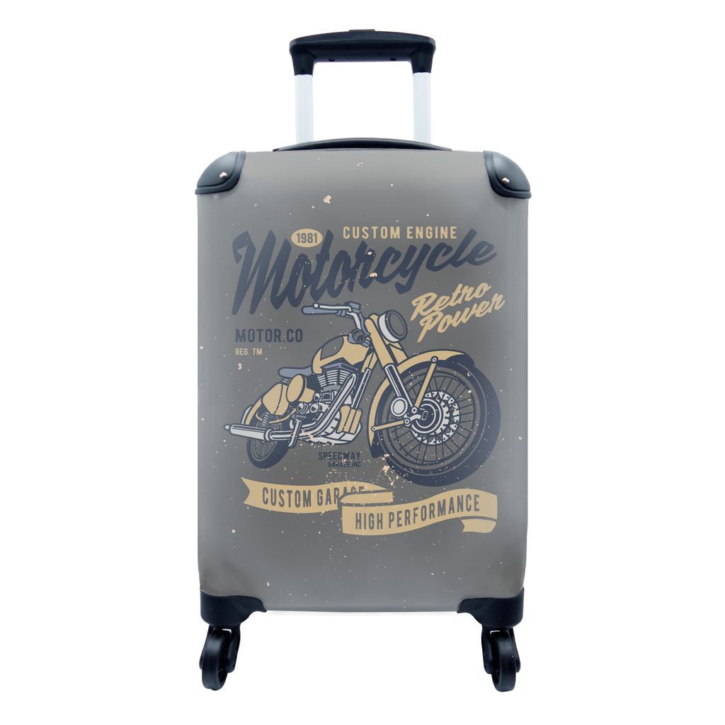 MuchoWow Koffer Handgepäck Trolley Rollkoffer Kleine Reisekoffer mit 4 Rollen - Mancave - Motor - Retro - Illustration - Cabin Size < 55x40x23 c...