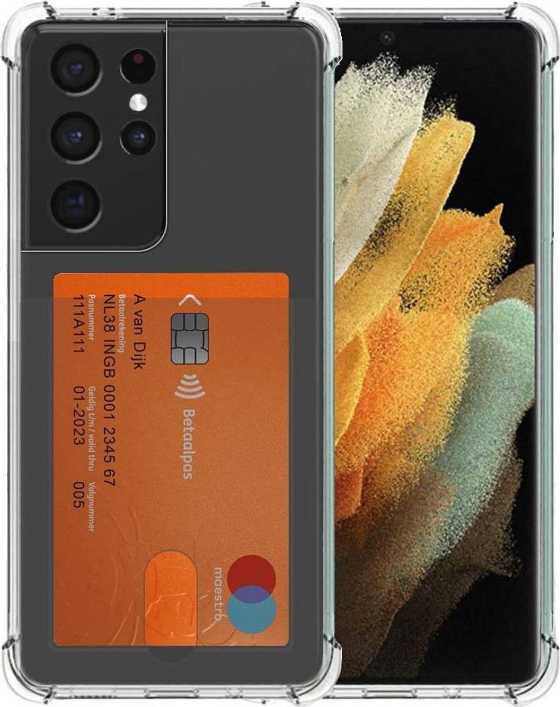 Smartphonica Telefoonhoesje Geschikt voor Samsung Galaxy S21 Ultra met Pasjeshouder Doorzichtig Siliconen - Transparant TPU Shockproof Backcover ...