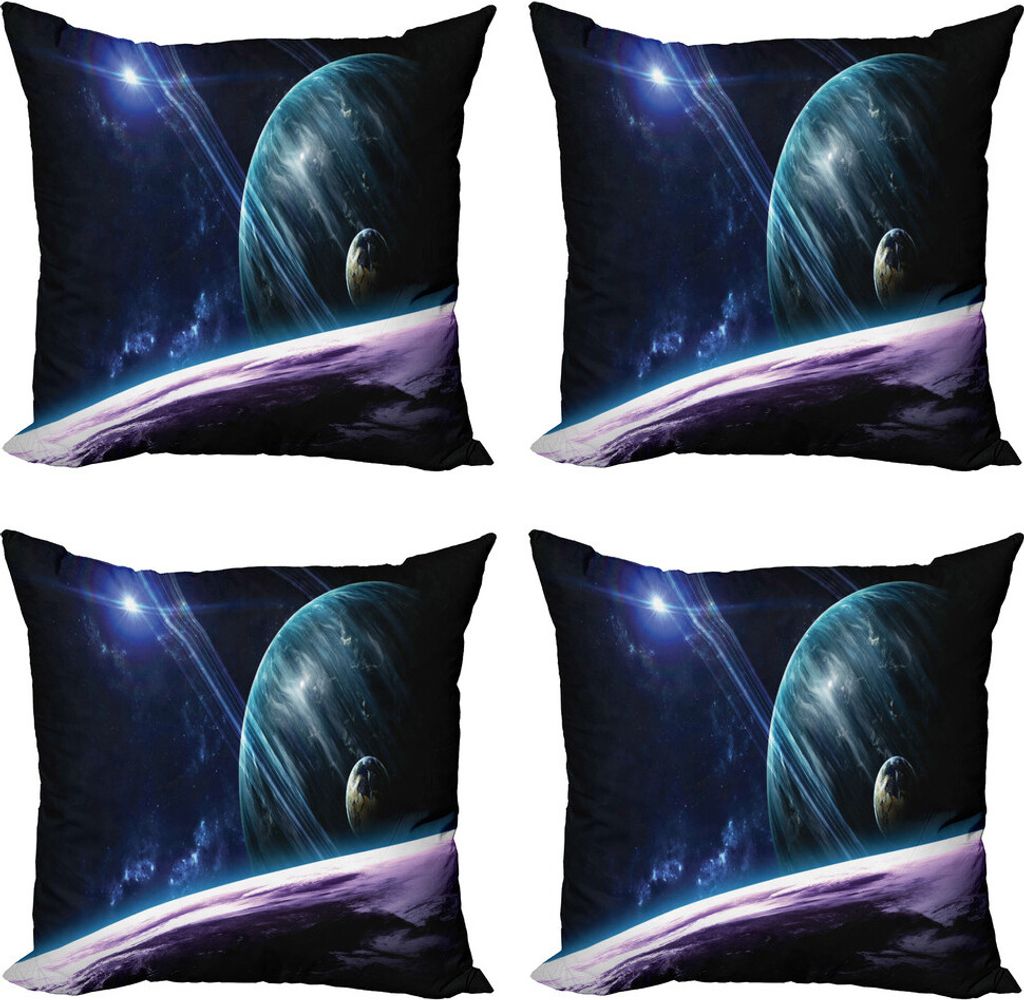 ABAKUHAUS Platz Kissenbezug Set (4 Stück), Universum mit Planeten, Moderner Doppelseitiger Digitaldruck, 60 cm x 60 cm, Blau Lila