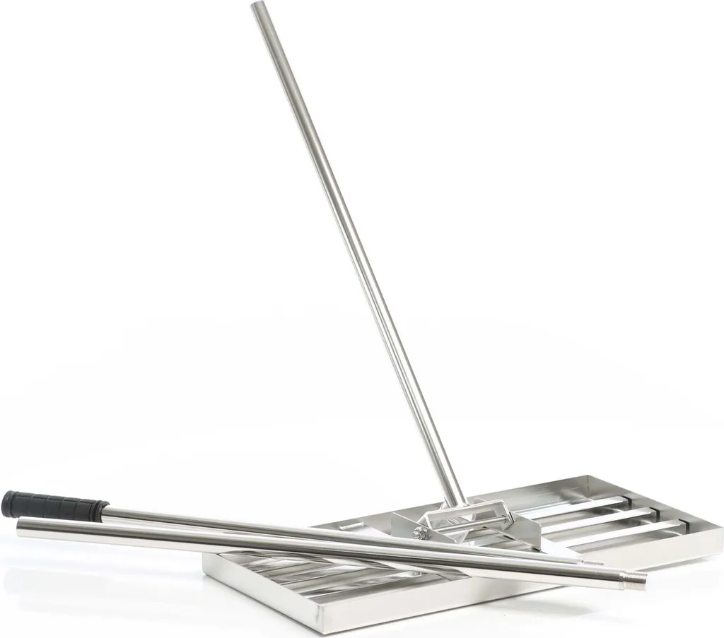 Râteau niveleur de pelouse professionnel en inox avec manche de 2 mètres