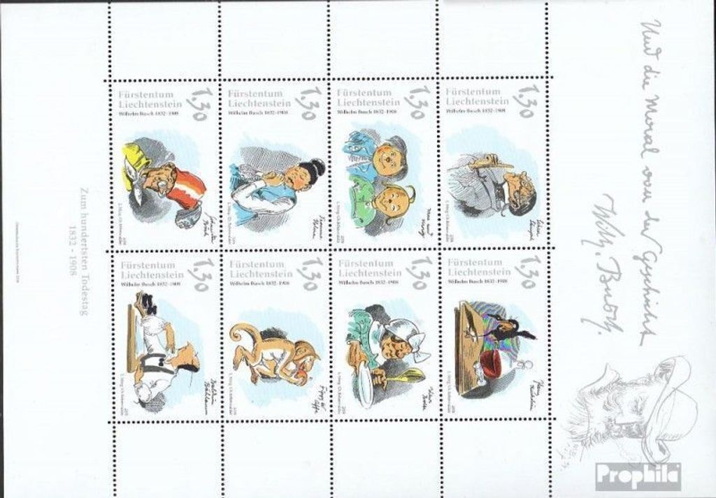 Briefmarken Liechtenstein 2008 Mi 1490-1497 Kleinbogen (kompl.Ausg.) postfrisch Wilhelm Busch