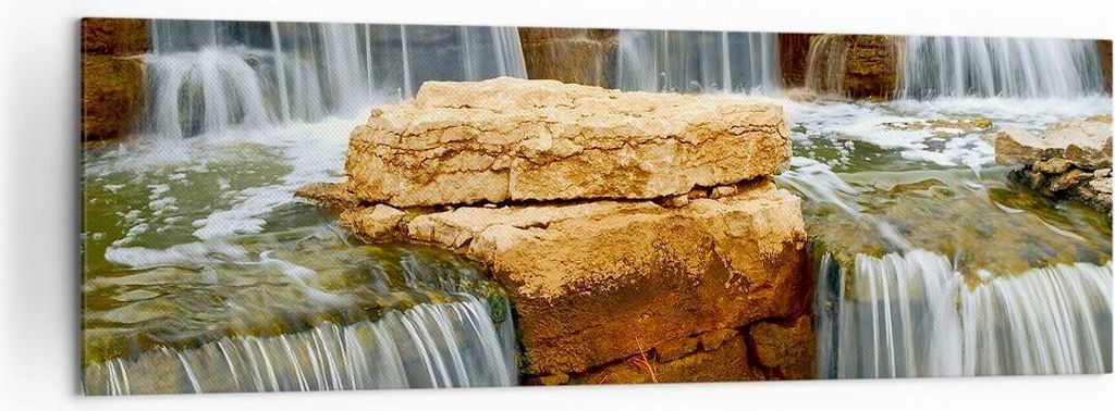 Bild auf Leinwand - Leinwandbild - Wasserfall Steine Wasser - 160x50cm - Wand Bild - Wanddeko - Leinwanddruck - Bilder - Kunstdruck - Wanddekoratio...