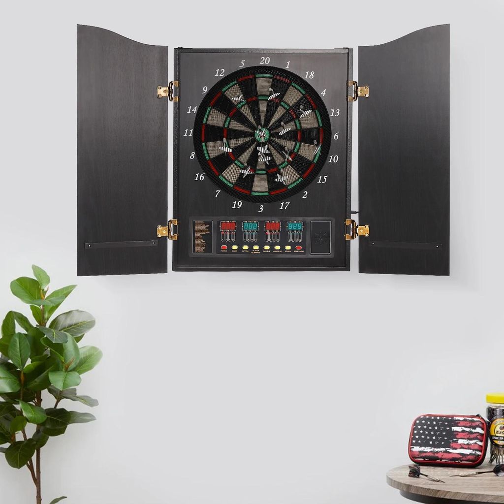 Elektronisches Dartscheiben-Set - CB05E - 4 LED-Displays mit hoher Helligkeit - Englische Sprachansage - 27 Kategorien, 243 Spielvarianten - MDF/PP...