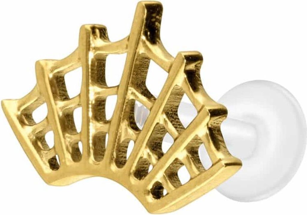 Ohrpiercing, Nasenpiercing PTFE Labret mit Innengewinde + Titan-Aufsatz SPINNENNETZ Gold Stablänge: 5mm | Stabstärke: 1,2mm