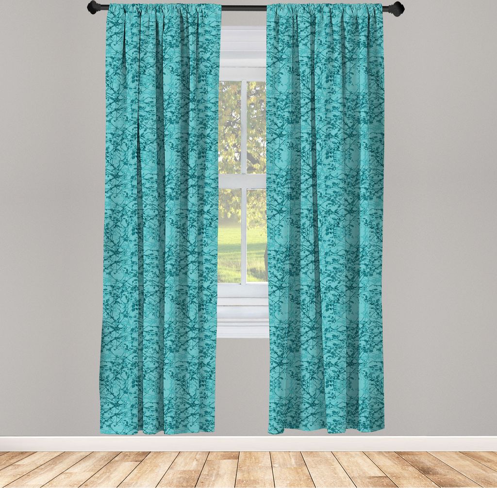 ABAKUHAUS Teal Vorhänge, Gardinen, Ink Drawing Inspired verflochten Baum Zweige Knospen und Blätter im abstrakten Design, 2 Stück 75 x 225 cm, ,...