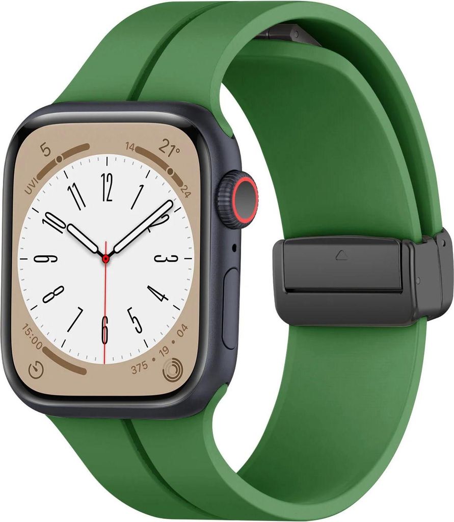 Strap-it Magnetisches Silikonarmband - Passend für Apple Watch - Series 1/2/3/4/5/6/7/8/9/10/11/SE/Ultra (2) - Armeegrün - Größen: 44/45/46/49mm