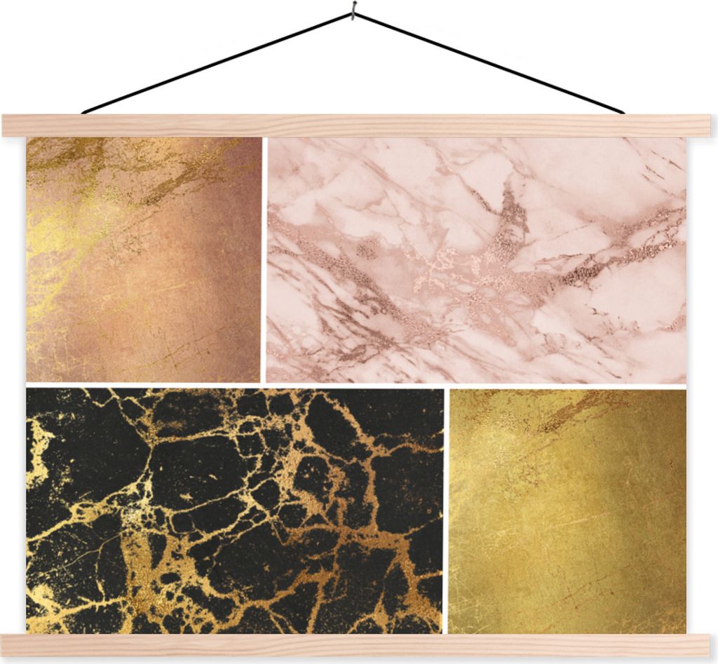MuchoWow Textilposter Marmor - Roségold - Collage 40x30 cm mit holzfarbenen Rahmen - Bilder