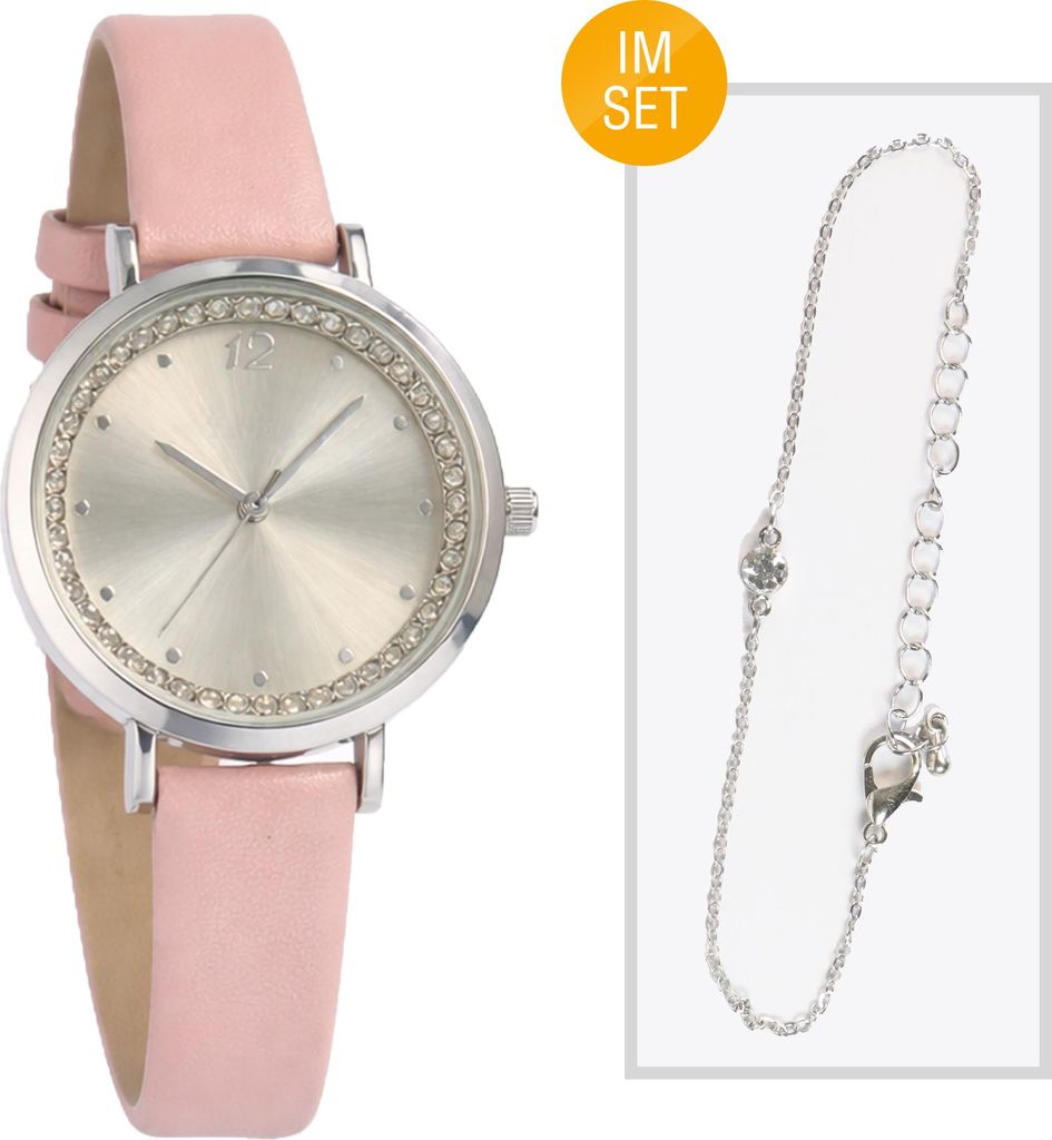 Damen Armbanduhr Rosé mit Kunstlederarmband & weißem Produktbild 