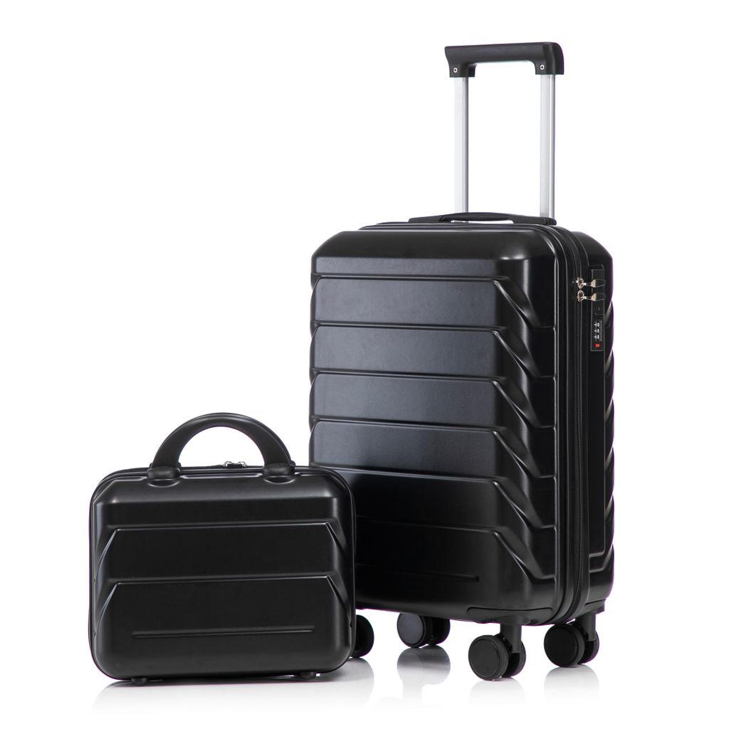 LVHOM Hartenschalenkoffer-Set 2-teilig aus ABS-Hartschale, 14"-19"-Set mit 360° Rollen, Reisekoffer-Set, Trolley Set wasserdicht, Schwarz