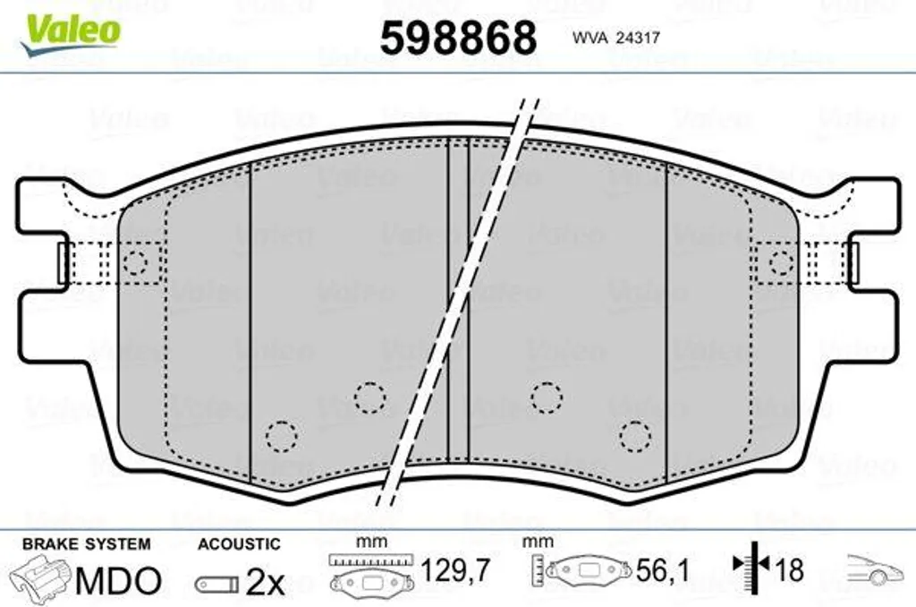 Plaquettes de Frein Valeo 598868 Silencieuses et Durables OE 581011GE00