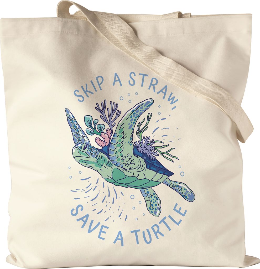 Skip A Straw Save A Turtle Jutebeutel Stoffbeutel Canvas Strohhalm Plastik Schildkröte Meere Ozean Natur Umwelt