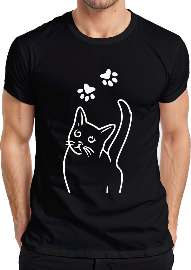 Katze Pfotenabdruck Katzenpfoten Katzenliebhaber Minimalistisch Herren T-Shirt, Schwarz, XL