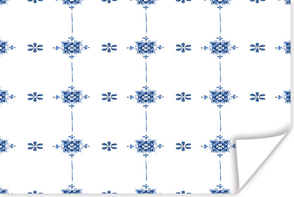 MuchoWow Poster Muster - Blau - Quadratisch 60x40 cm - Schlafzimmerdekoration