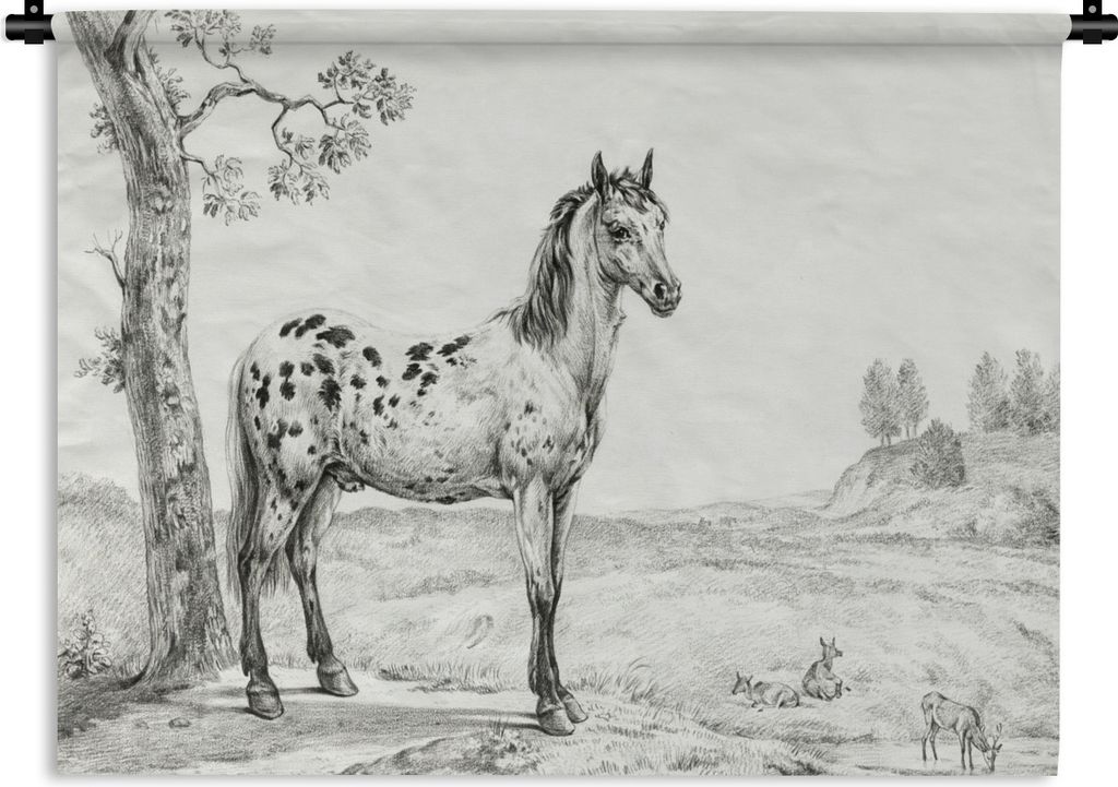 MuchoWow Wandteppich Wandbehang Stehendes geflecktes Pferd, nach rechts - Gemälde von Jean Bernard 150x112.50 cm Tapisserie Dekoration Wandtuch ...